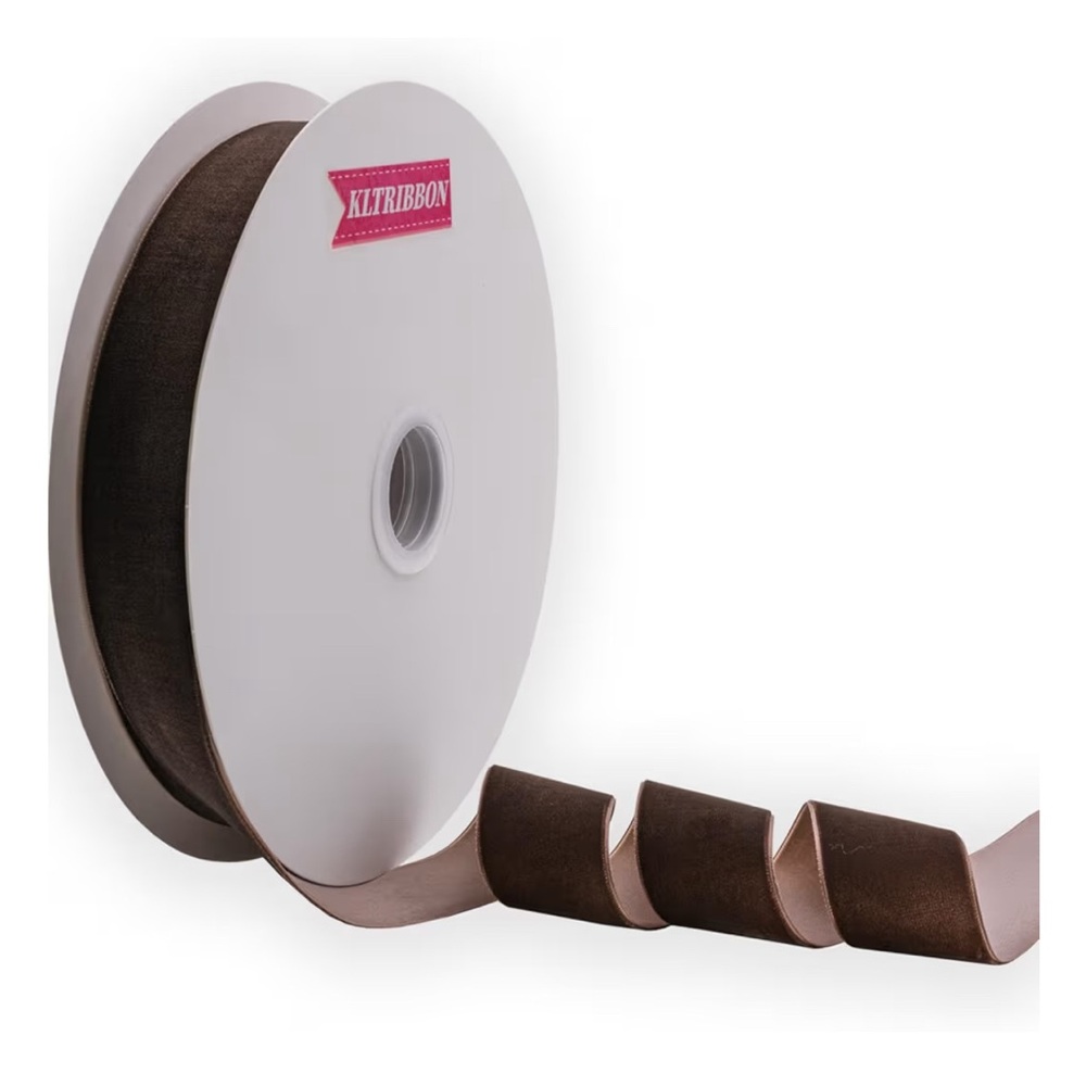New Nylon Velvet Ribbon Single Faced 1 1/2 Inch X 25 Yards  Spool (Brown)